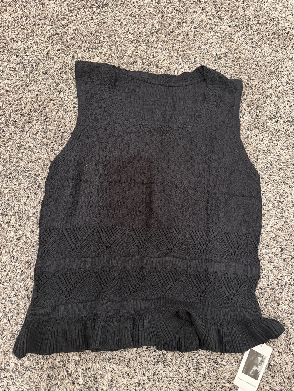 Women's Black Knit Sleeveless Tank Top with Ruffled Hem
